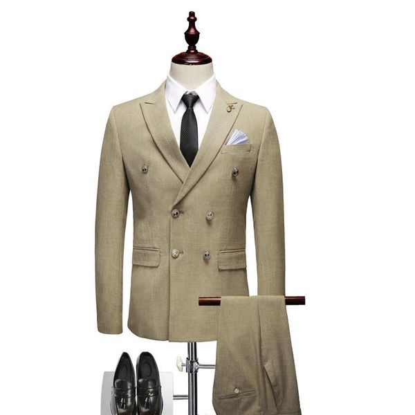 

blazers pants vest double breasted suit men 2021 slim fit mens suits with black grey men's business wedding groom &, White;black