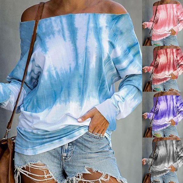 

plus size women sweatshirts off shoulder tie-dye printing hoodies long sleeve o neck clothes s-xl women's &, Black