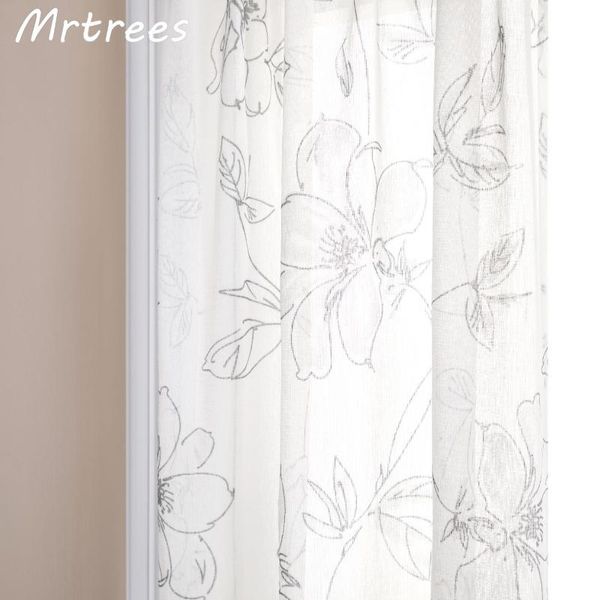 

curtain & drapes mrtrees modern floral tulle sheer curtains for living room bedroom kitchen voile door window treatment panels