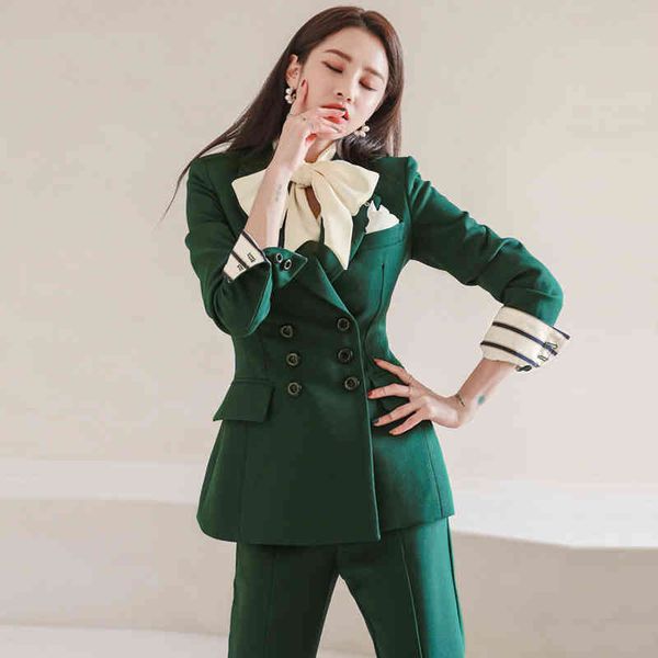

pant comfortable way lady double blazer long elegant pants suits, White