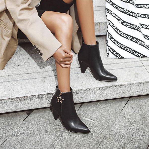 

boots yqbtdl 2021 autumn winter booties pointed toe spike high heels black ankle western cowgirl womens shoes big size 43