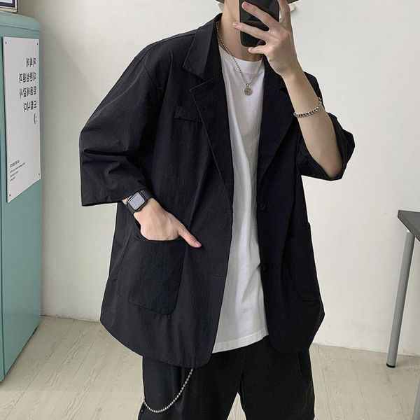 

spring summer pure color formal suit men korean fashion loose business casual harajuku streetwear jacket men's jackets, Black;brown