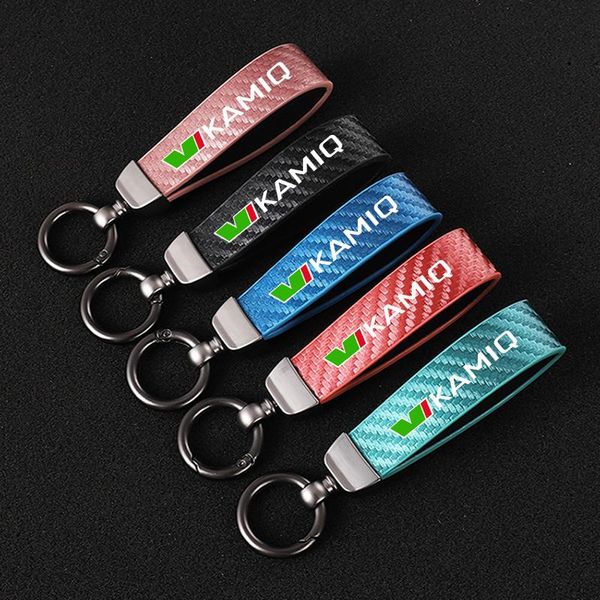 

keychains color high-grade carbon leather car keychain 360 degree rotating horseshoe key rings for skoda kamiq vrs styling accessories, Silver