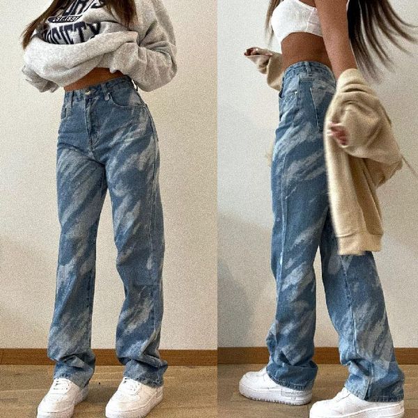 

women's jeans the 2021 autumn leisure trousers straight canister of tall waist female bag mail, Blue