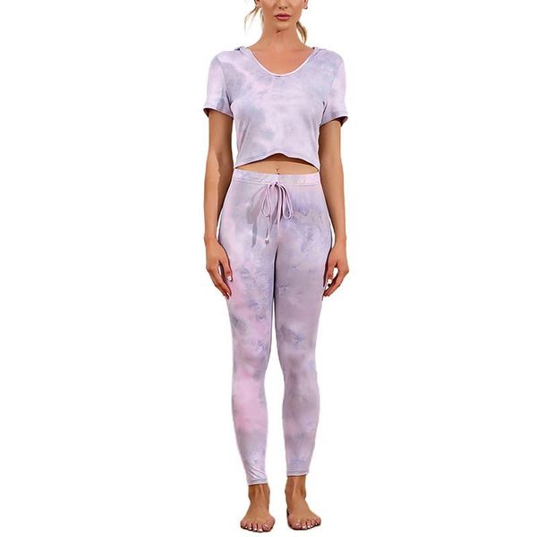 

women's two piece pants womens tie-dyed yoga shirt short sleeves sport gym hoodies fit slim hooded, White