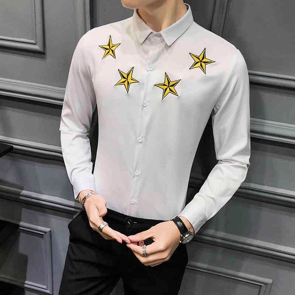 

t shirts selling young dressed in spring 2021 casual with long sleeves all the game skinny adjustment social shirt of men wuhv, White;black