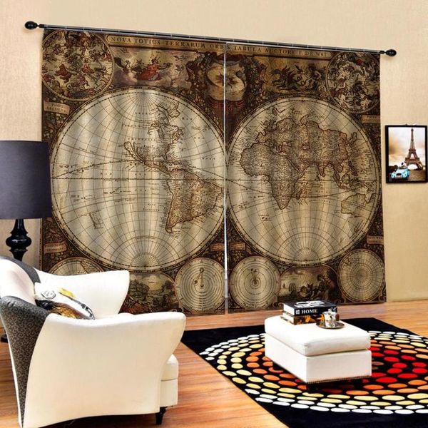 

curtain & drapes map curtains customized size luxury blackout 3d window for living room brown decoration
