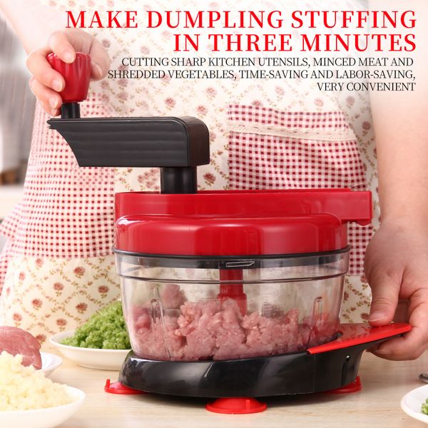 

multi-function vegetable cutter manual meat grinder household chopper machine mincer 6 kinds of blades switch with drain basket