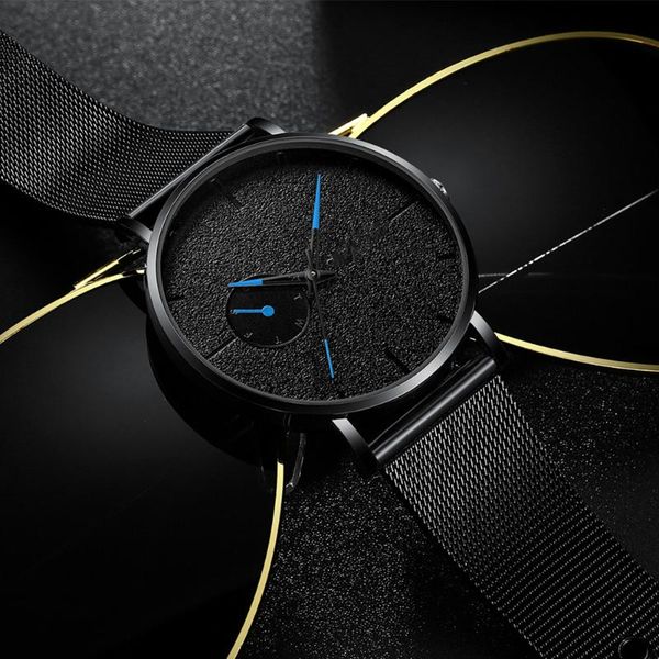 

wristwatches automatic round fashion ultra thin button battery business stainless steel strap casual men watch mechanical buckle wrist, Slivery;brown