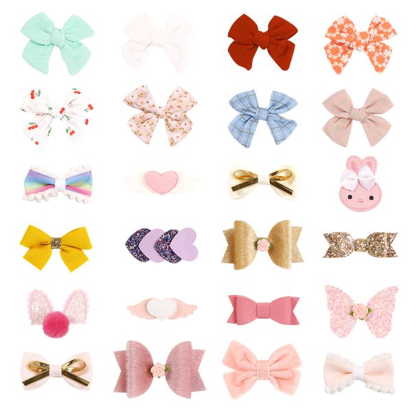 

fashion hair clips for children 8 pcs set pu leather lovely heart wings bowknot shaped girls hairpins, Black;brown
