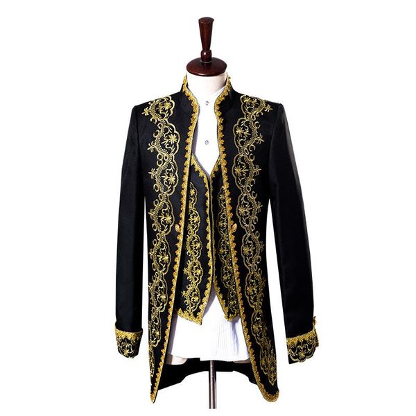 

3pcs mens royal gown embroidery floral dinner suit coat blazer vest pants tuxedo plus size black white 2021 men's suits & blazers, White;black