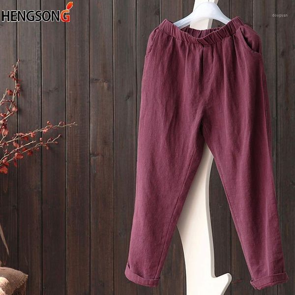 

women's pants & capris women original design vintage cotton linen harem trousers elastic waist summer casual loose, Black;white