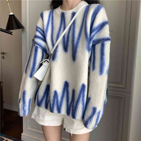 

women's sweaters [ewq] fashion korea chic tie-dye knitted pullovers autumn o-neck loose long sleeve sweater female 16e3157 w8hb, White;black