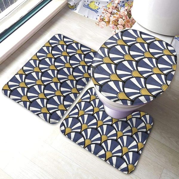 

bath mats navy, gold and white art bathroom mat sets 3 piece set rugs memory foam toilet seat cover lid