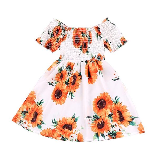

girl's dresses children girls casual sweet short sleeve dress,baby summer fashion sunflower boat neck a-line mid-length dress,2-6years, Red;yellow