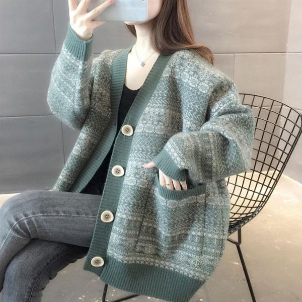 

women's knits & tees sweater cardigan 2021 fashion autumn winter women clothing korean loose knitting long sleeve v-neck ladies coat, White