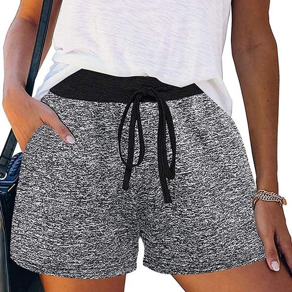 

women's shorts summer casual female sports flower print high elastic waist sweatpants with drawstring pocket for women ladies, White;black