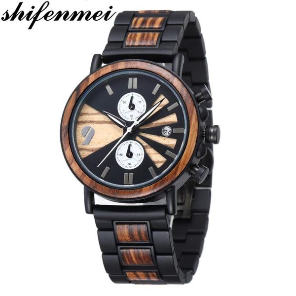 

wristwatches shifenmei wooden men quartz wristwatch men's sport military watch wood watches male gifts for relogio masculino, Slivery;brown