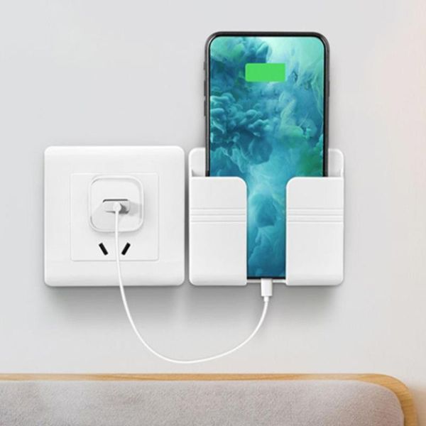 

hooks & rails punch wall mounted organizer storage racks remote control mobile phone plug holder charging multifunction hook