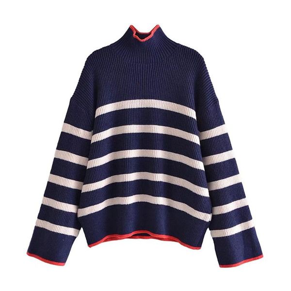 

women's sweaters women blue striped turtleneck knitted sweater jumper female elegant oversize pullovers chic, White;black