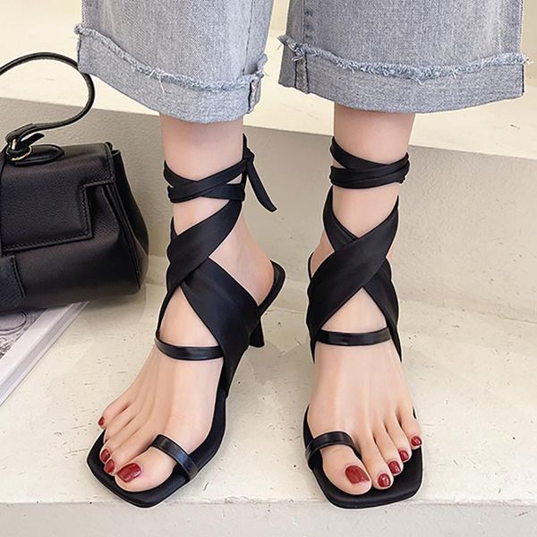 

sandals summer women modern vogue fabric lace cross-tied thin heel ring toe elegant wedding dress shoes ladies female whosale, Black