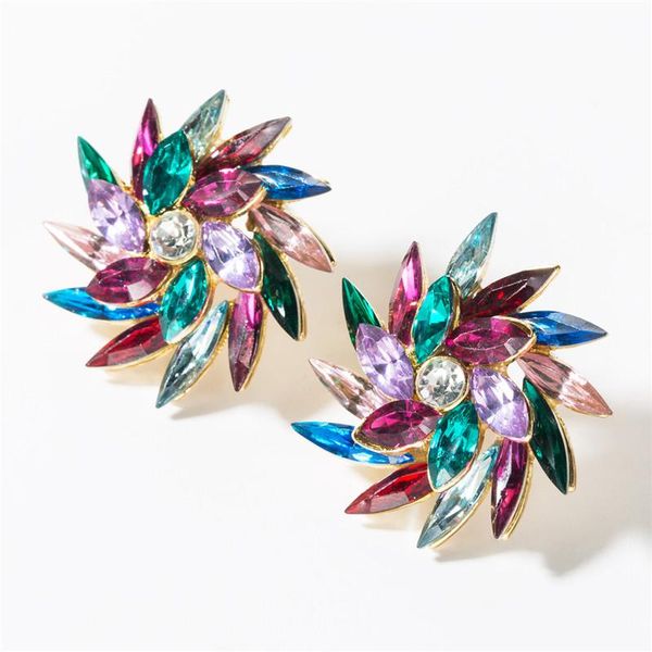 

beautiful multiple colors rhinestone flower leaf stud earrings for women piercing wedding party jewelry accessories, Golden;silver