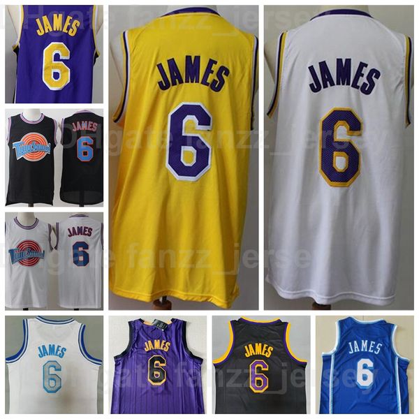 

men basketball lebron james jersey 6 tune squad looney tunes black blue white yellow purple team color all stitched shirt for sport fans bre, Black;red
