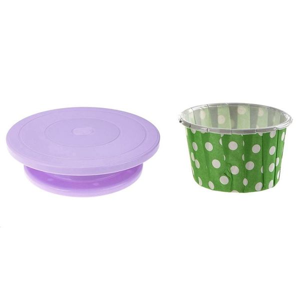 

cupcake wrapper paper cake case with plastic plate turntable rotating anti-skid round stand baking & pastry tools