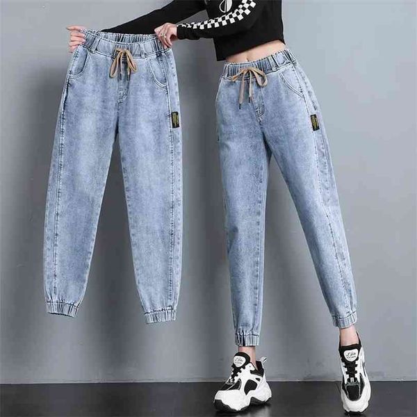 

elastic waist harem jeans pants women large size spring autumn denim casual stretch vintage ankle-length 3xl 210924, Blue