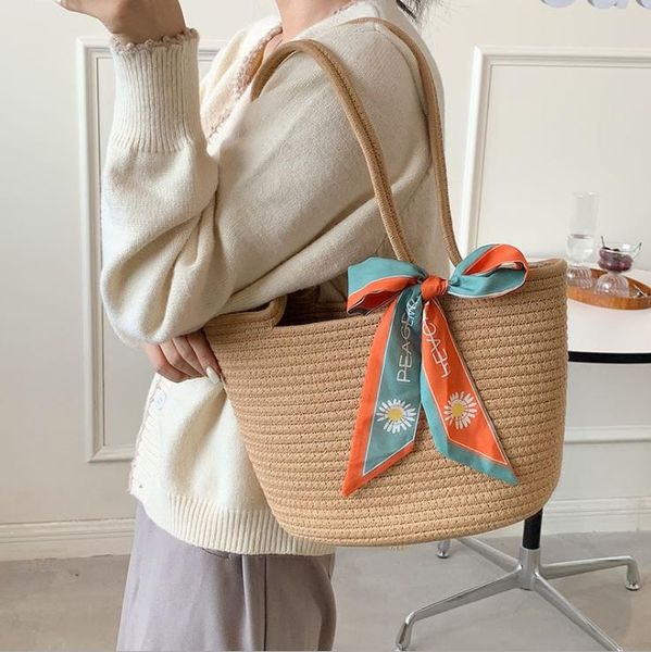 

autumn/winter style straw bags cotton rope woven fashion cloth ladies bucket bag
