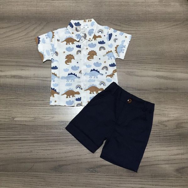 

summer baby boys dinosaur print white t shirt with black shorts kids outfit