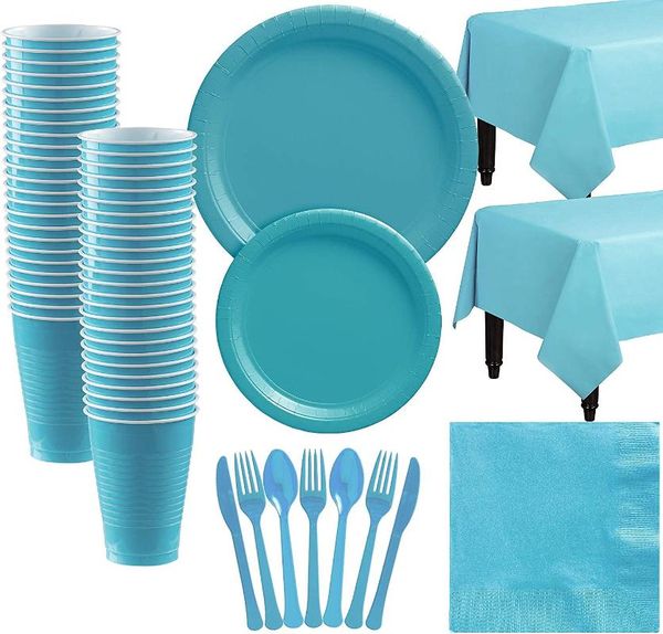 

disposable dinnerware pure blue plastic decorations wedding party decors tableware kit cups plates napkin kids birthday supplies