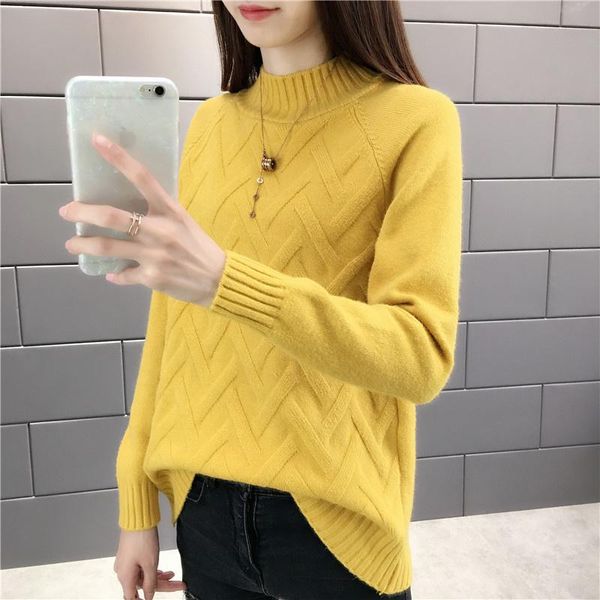 

women's sweaters half turtleneck knit sweater women autumn winter fashion solid color pullover loose short high collar knitted female, White;black