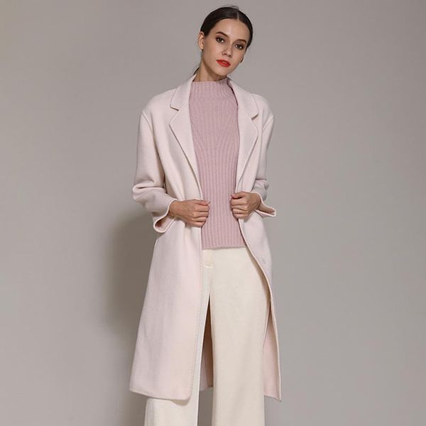 

women's wool & blends fashion autumn winter coat lady cashmere long fur jacket trench female s8702, Black