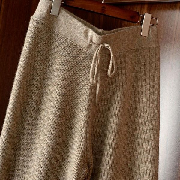 

women's pants & capris autumn winter thick knitted wide-leg korean style drawstring solid color loose casual trousers for women, Black;white