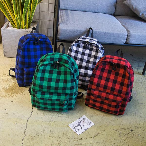 

backpack 2021 spring plaid canvas korean men school bags for teenage girls travel