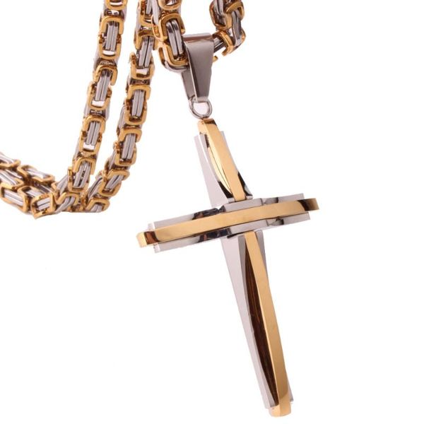 

pendant necklaces simple design cross & pendants for men stainless steel gold colour male byzantine prayer jewelry friend gift, Silver