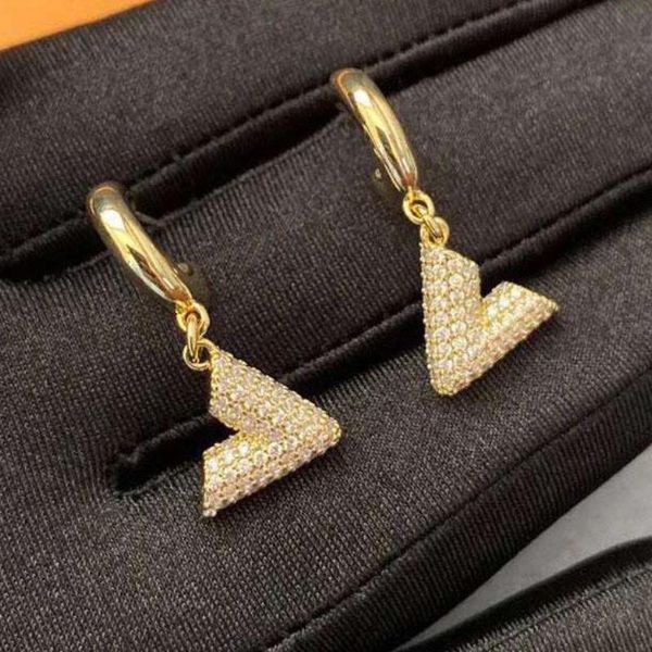 

love square personality yellow simple geometric charm earrings with package box, Golden