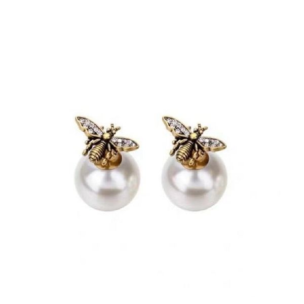 

70% off outlet online pearl small animal bee women's earrings, Golden
