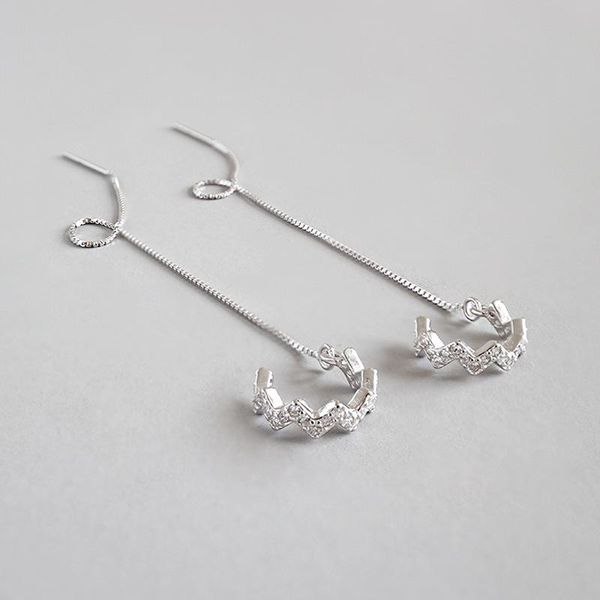 

clip-on & screw back 925 sterling silver earrings jewelry zircon wavy lace ear clips white gold color