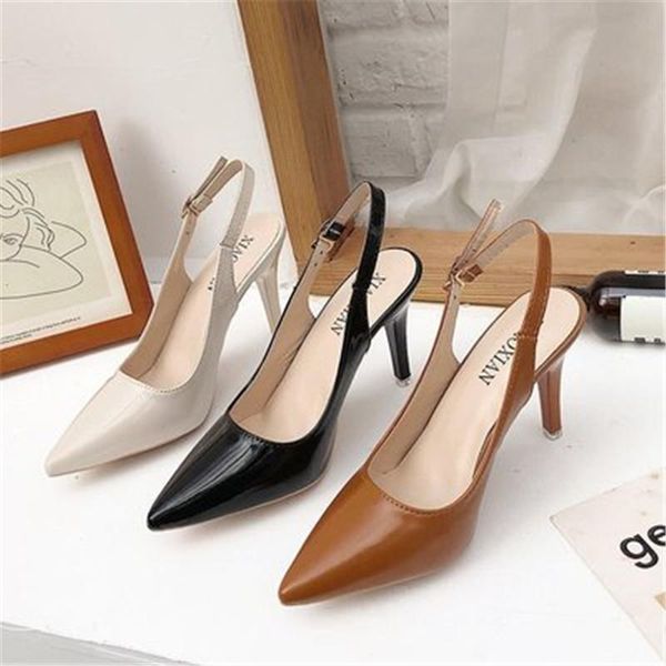 

women high heel slingback sandals ankle strap pointed toe slip on party wedding ladies dress shoes stiletto heels pumps, Black