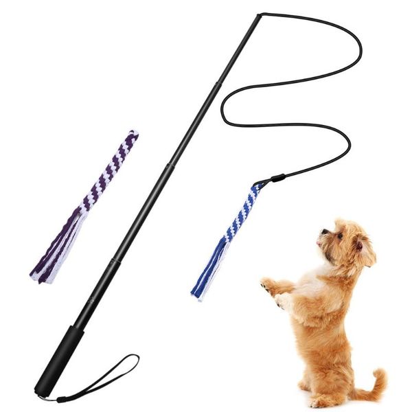 

cat toys dog outdoor toy extendable teaser wand with 2 rope play training exercise for pet bell the dangle faux mouse