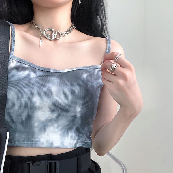 

tie dyed short vest for women in summer, White
