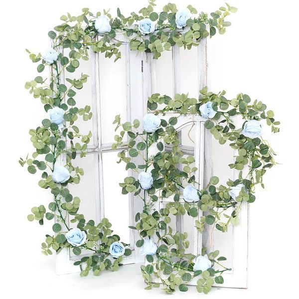 

decorative flowers & wreaths 1.8m eucalyptus garland with champagne artificial rose floral greenery for wedding decor table