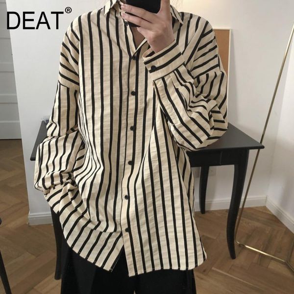 

spring and summer fashion casual long sleeve striped shirt lapel loose slim cotton women sh156 women's blouses & shirts, White