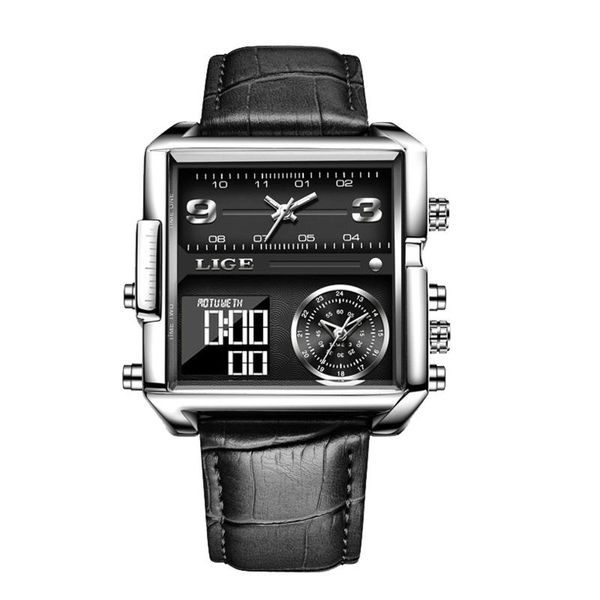 

wristwatches 2021 men dual display watches luminous multifunctional wristwatch roman scale mens quartz wrist watch for gift reloj hombre, Slivery;brown