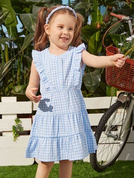 

toddler girls gingham ruffle hem dress she, Red;yellow