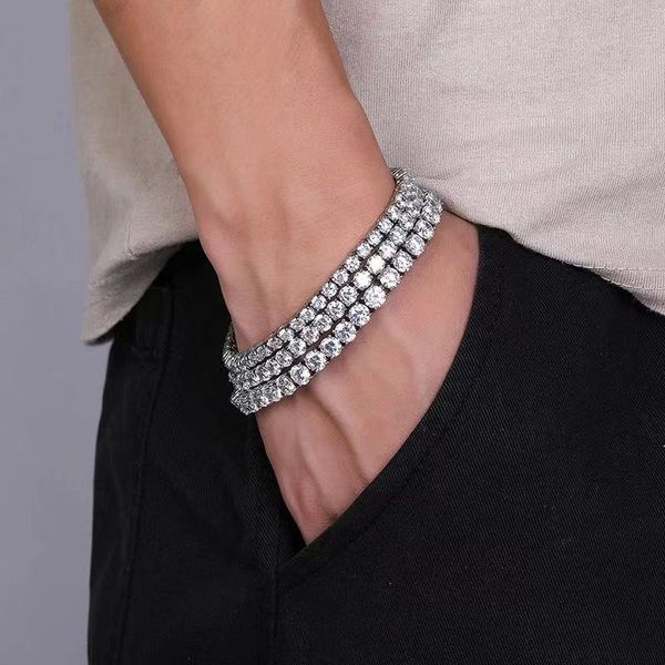 

single row diamond tennis bracelet hip hop fashion men's and women's jewelry, Golden;silver