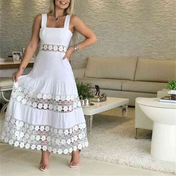 

spring summer hollow out womens dress lace sleeveless off shoulder straps party fashion solid long holiday beach, Black;gray