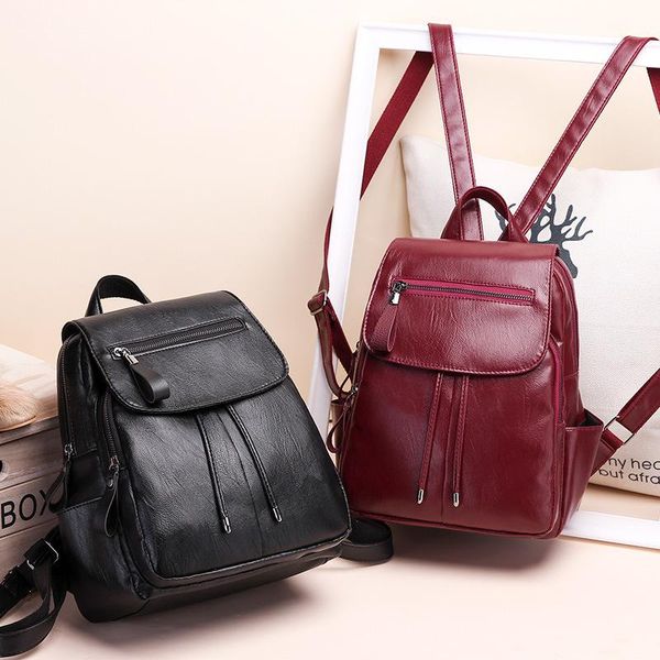 

backpack 2021 stylish leisure with double shoulder and back pu bag for women